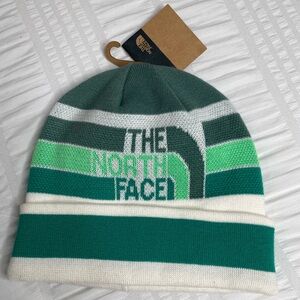 The North Face Green and White Retro Beanie